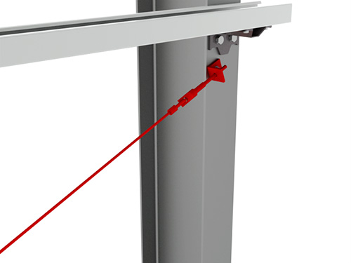 Connection to stanchion or rafter for anti sag